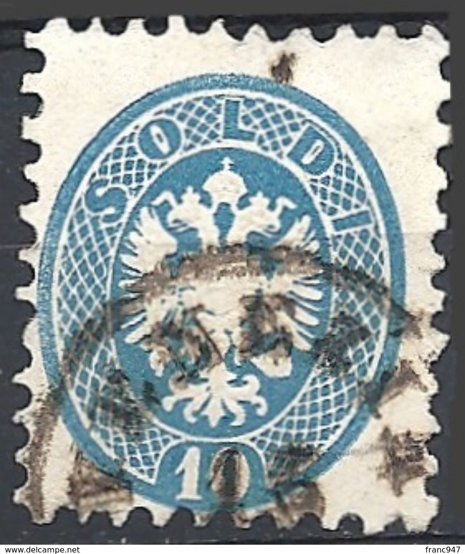 Lombardo Veneto, 1864 Stemma 10s Azzurro D. 9½  #  Michel 22 - Y.T. 26 - Scott 23 - Sassone 44  USATO - Lombardo-Vénétie