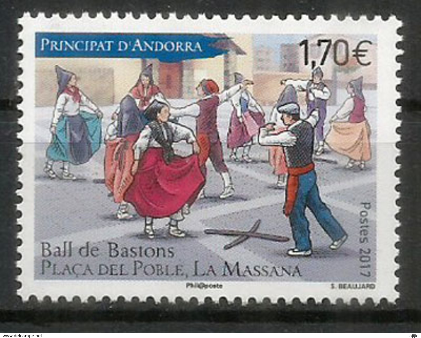 La Danse Des Bâtons, Plaça Del Poble,La Massana.Andorra. Un Timbre Neuf ** 2017 - Unused Stamps