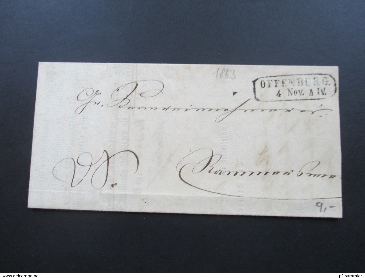 AD / Vorphila 1863 Spatelstempel Offenburg Steuerbescheid / Steuereintreibung - Briefe U. Dokumente