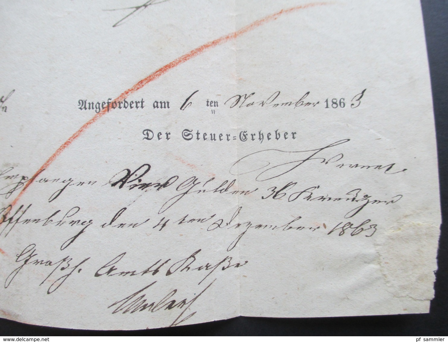 AD / Vorphila 1863 Spatelstempel Offenburg Steuerbescheid / Steuereintreibung