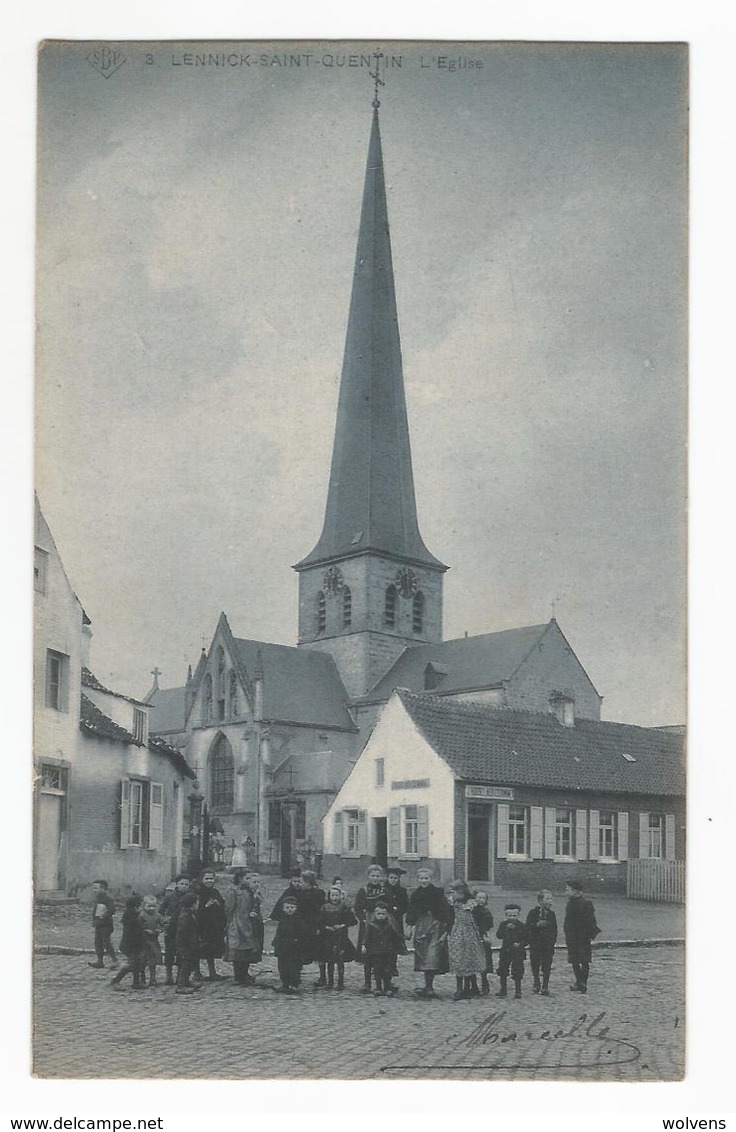 Sint-Kwintens-Lennik Sint Quintinuskerk Pajottenland Oude Postkaart 1907 Genaimeerd Kinderen - Lennik