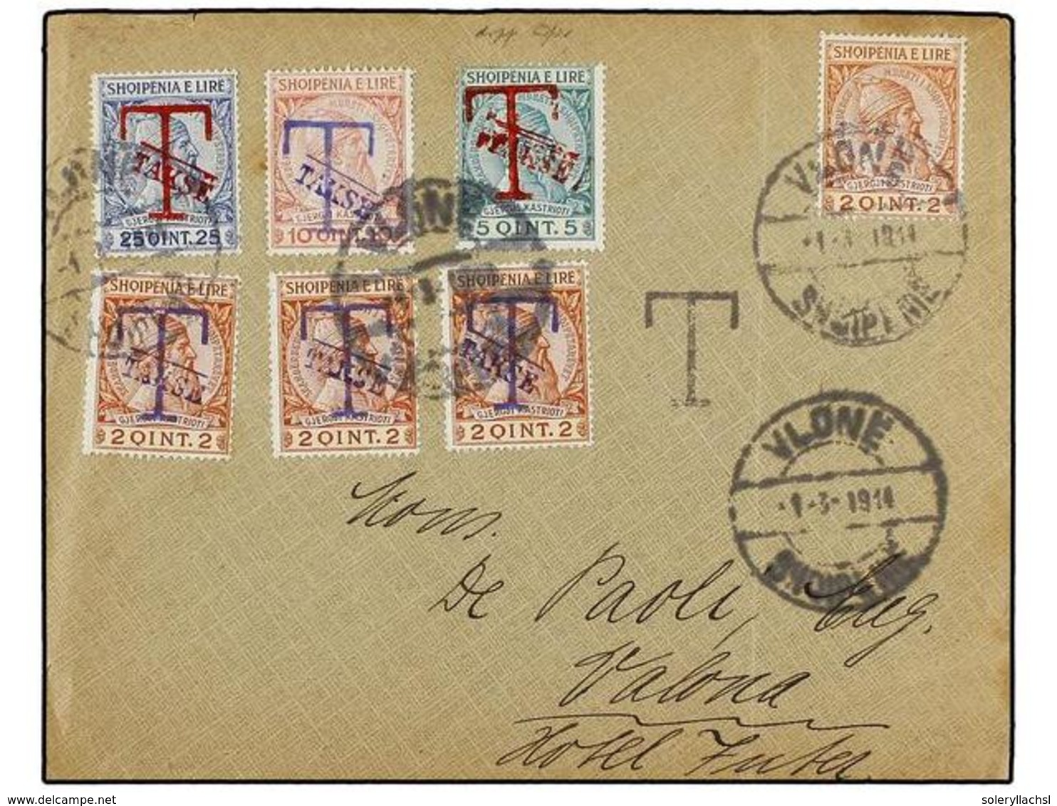 10 ALBANIA. Mi.29 + P1 (3), P2, P3, P4. 1914. VLONE Envelope Franked With<B> 2</B> <B>Q.</B> Stamp And Postage Due Stamp - Sonstige & Ohne Zuordnung