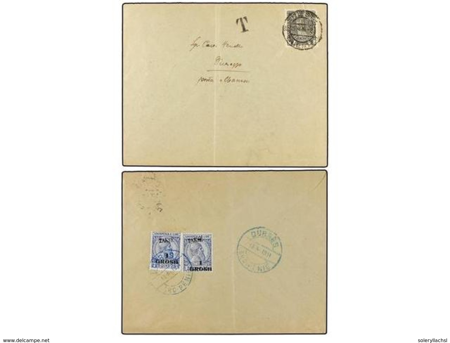 12 ALBANIA. Mi.P 8 (2). 1914. TRIEST (Austria) A DURAZZO. <B>1 Heller</B>, Tasada A La Llegada Con Sellos De <B>1 Gr. S. - Andere & Zonder Classificatie