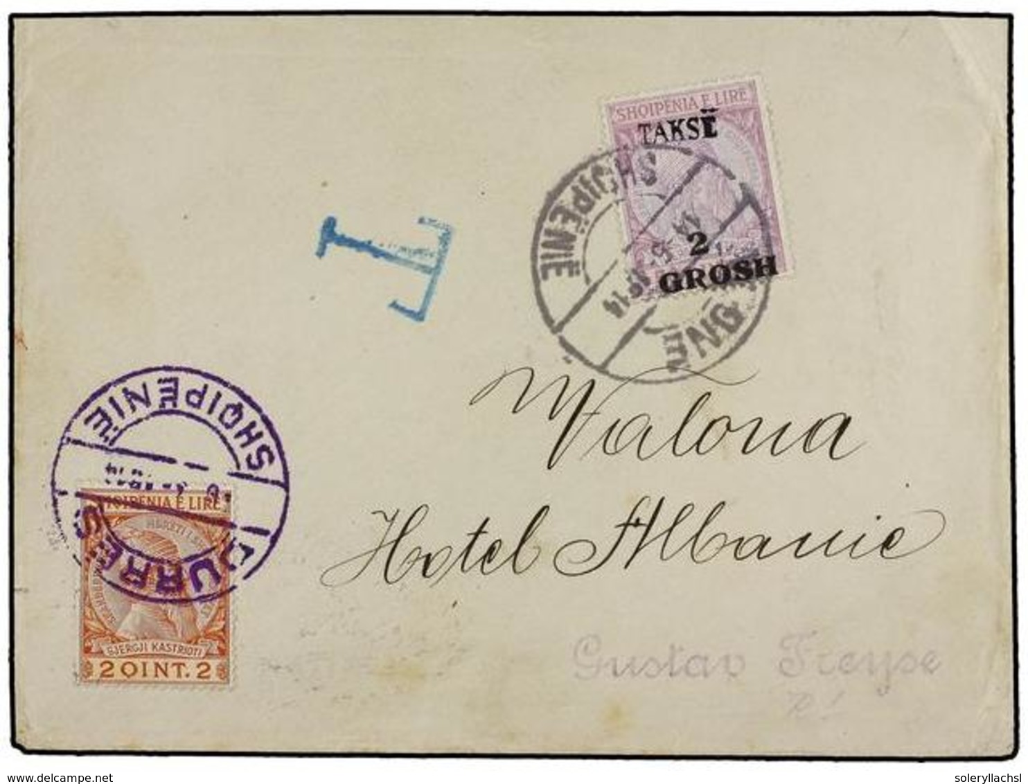 14 ALBANIA. Mi.P 9. 1914. DURRES A VALONA. <B>2 Q.</B>, Tasada A Llegada Con Sello <B>2 Gr. S. 50 Q.</B> - Autres & Non Classés