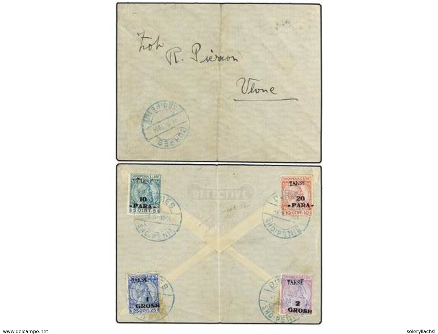 15 ALBANIA. Mi.P 6/9. 1914. DURRES To VLONE. Franked On Back With Postage Due Stamps. - Otros & Sin Clasificación