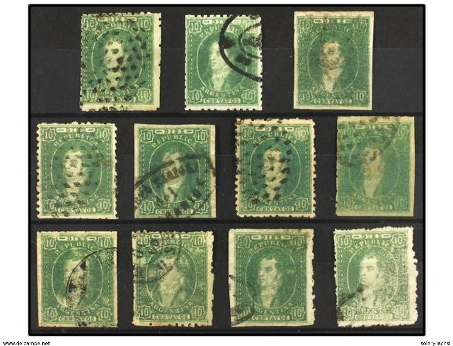 21 ° ARGENTINA. Kn.21 (11). <B>10 Ctvos.</B> Verde. Conjunto De 11 Sellos, Diversos Tonos De Color Y Matasellos. - Otros & Sin Clasificación