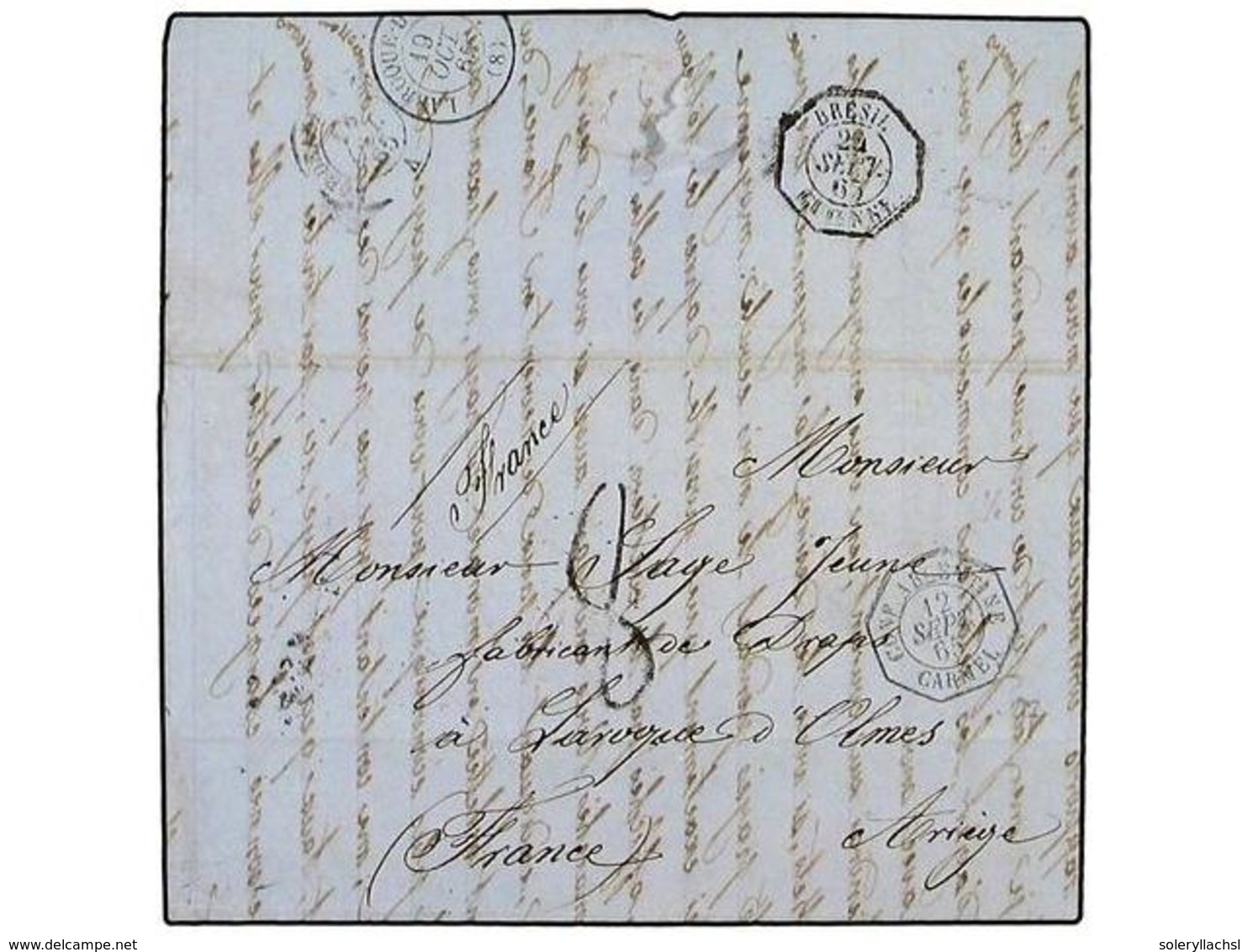 31 ARGENTINA. 1865. BUENOS AIRES A FRANCIA. Fechador Octogonal <B>CONF. ARGENTINE/CARMEL</B> (Salles 1034) Y Al Dorso <B - Autres & Non Classés