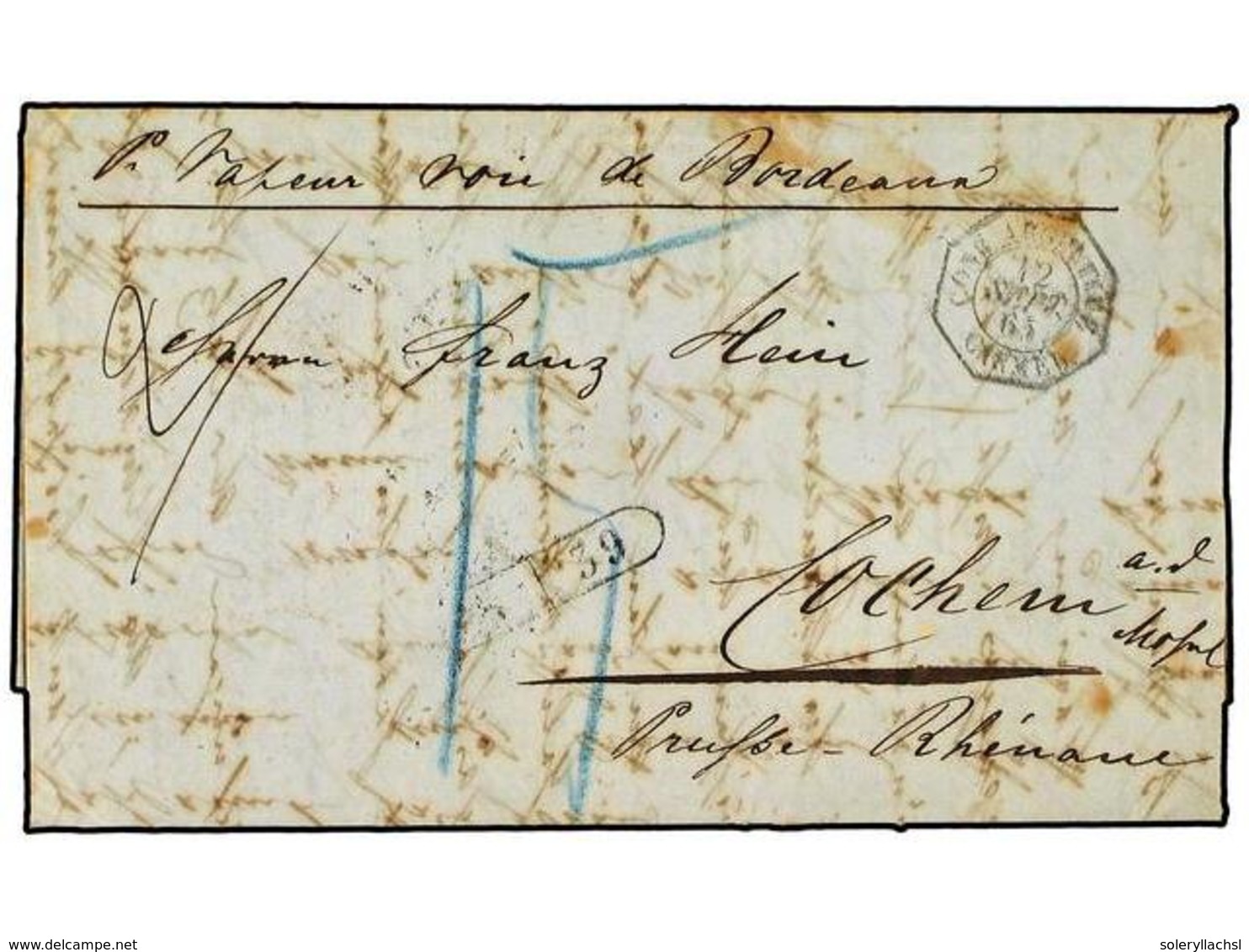 32 ARGENTINA. 1865 (Sept 12). BUENOS AIRES To GERMANY. Entire Letter By French Packet With Octagonal <B>CONF. ARGENTINE- - Autres & Non Classés