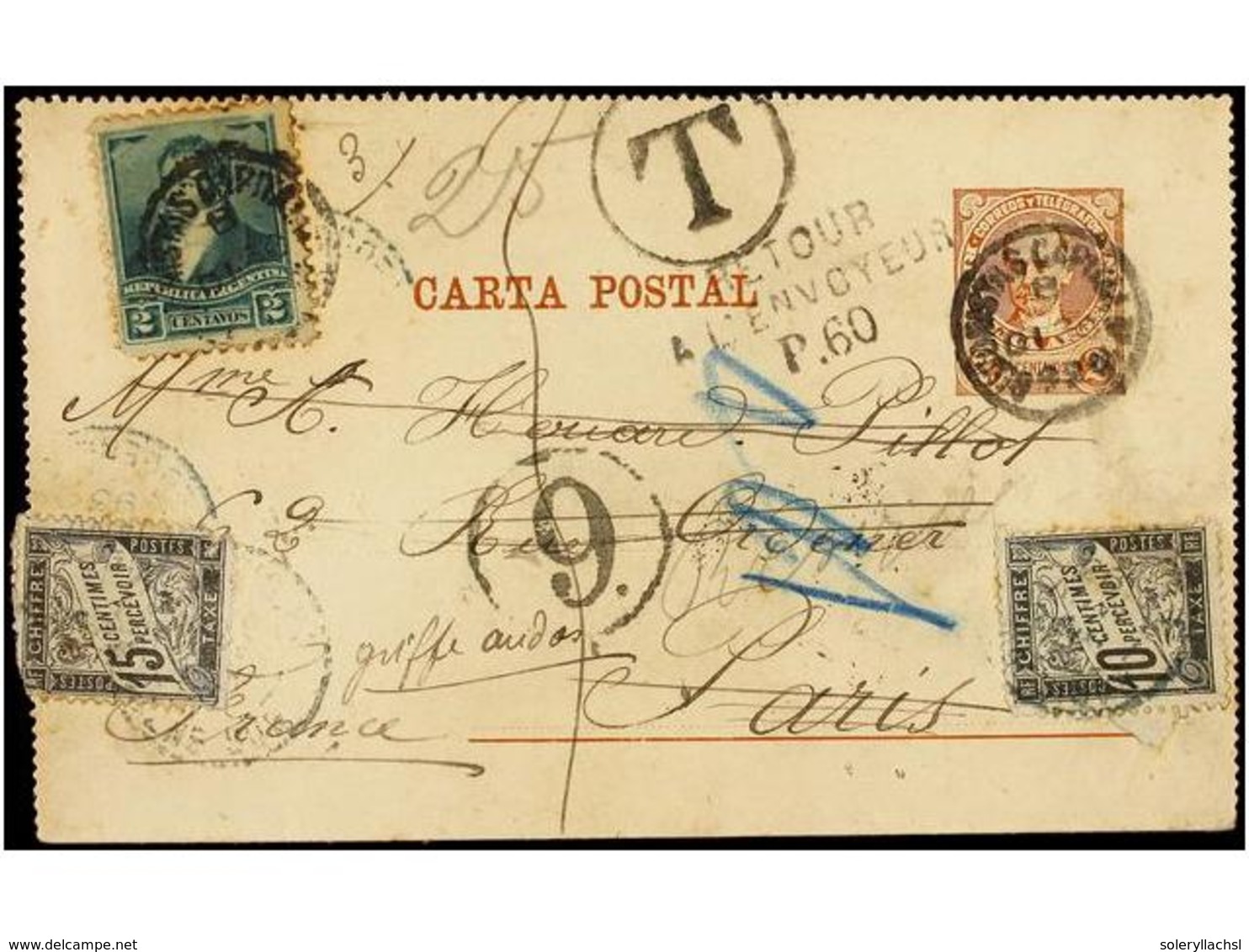 53 ARGENTINA. 1893. BUENOS AIRES A FRANCIA. Entero Postal De <B>2 Cts.</B> Castaño Rojo Con Franqueo Adicional De <B>2 C - Autres & Non Classés