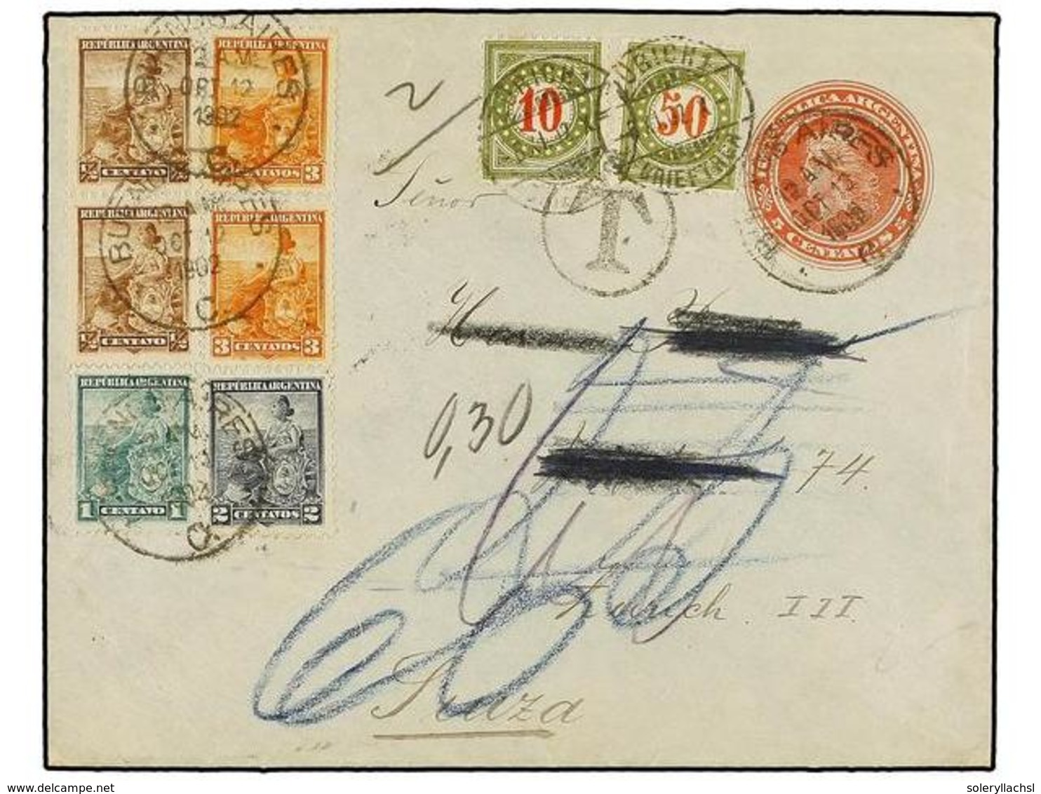 62 ARGENTINA. 1902. BUENOS AIRES A ZURICH (Suiza). Entero Postal De <B>5 Cts.</B> Rojo Con Franqueo Adicional De <B>1/2  - Other & Unclassified