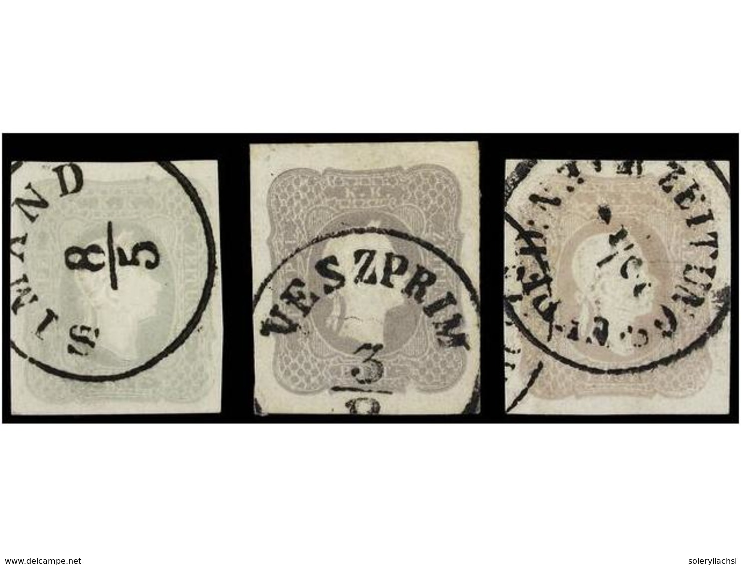 66 ° AUSTRIA. Mi.23 (3). 1861. <B>1,05 Kr.</B> Lilac. 3 Stamps, Very Fine Cancels. Michel.600?. - Other & Unclassified