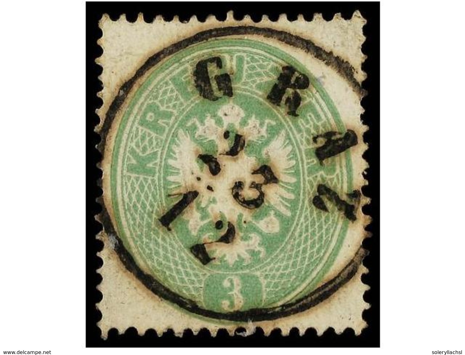 69 ° AUSTRIA. Mi.25. 1863. <B>3 Kr.</B> Green. <B>GRAZ</B> Cancel. Very Fine. Michel.110?. - Sonstige & Ohne Zuordnung