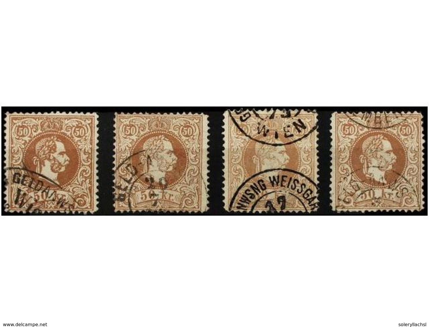 75 ° AUSTRIA. Mi.41I (4). 1869. <B>50 Kr.</B> Brown. 4 Stamps, Fine Used. Michel.600?. - Other & Unclassified
