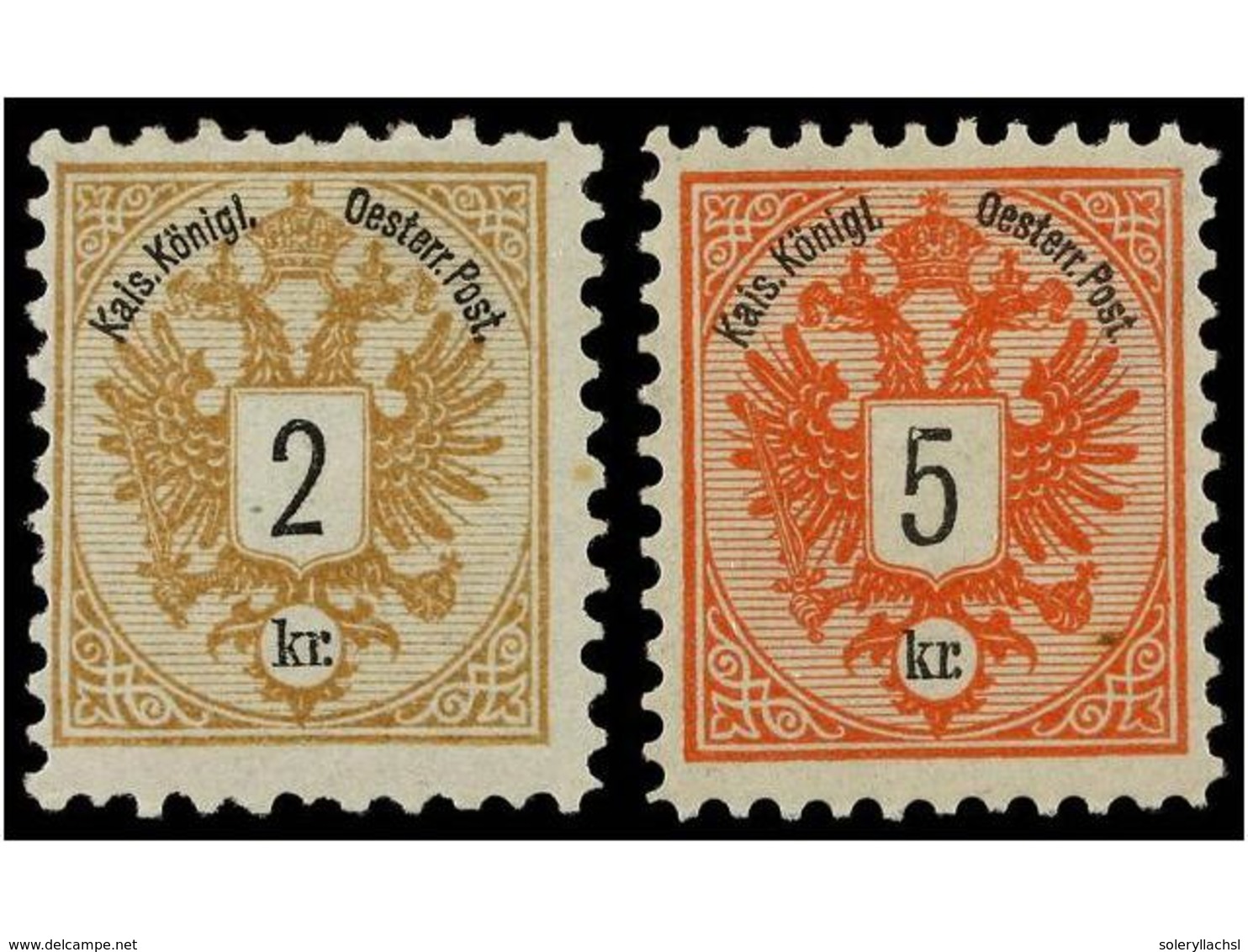 78 * AUSTRIA. Mi.44, 46. 1883. <B>2 Kr.</B> Bister And <B>5 Kr.</B> Rose, Dent. 10 1/2. Fine. (Netto 260?). - Other & Unclassified