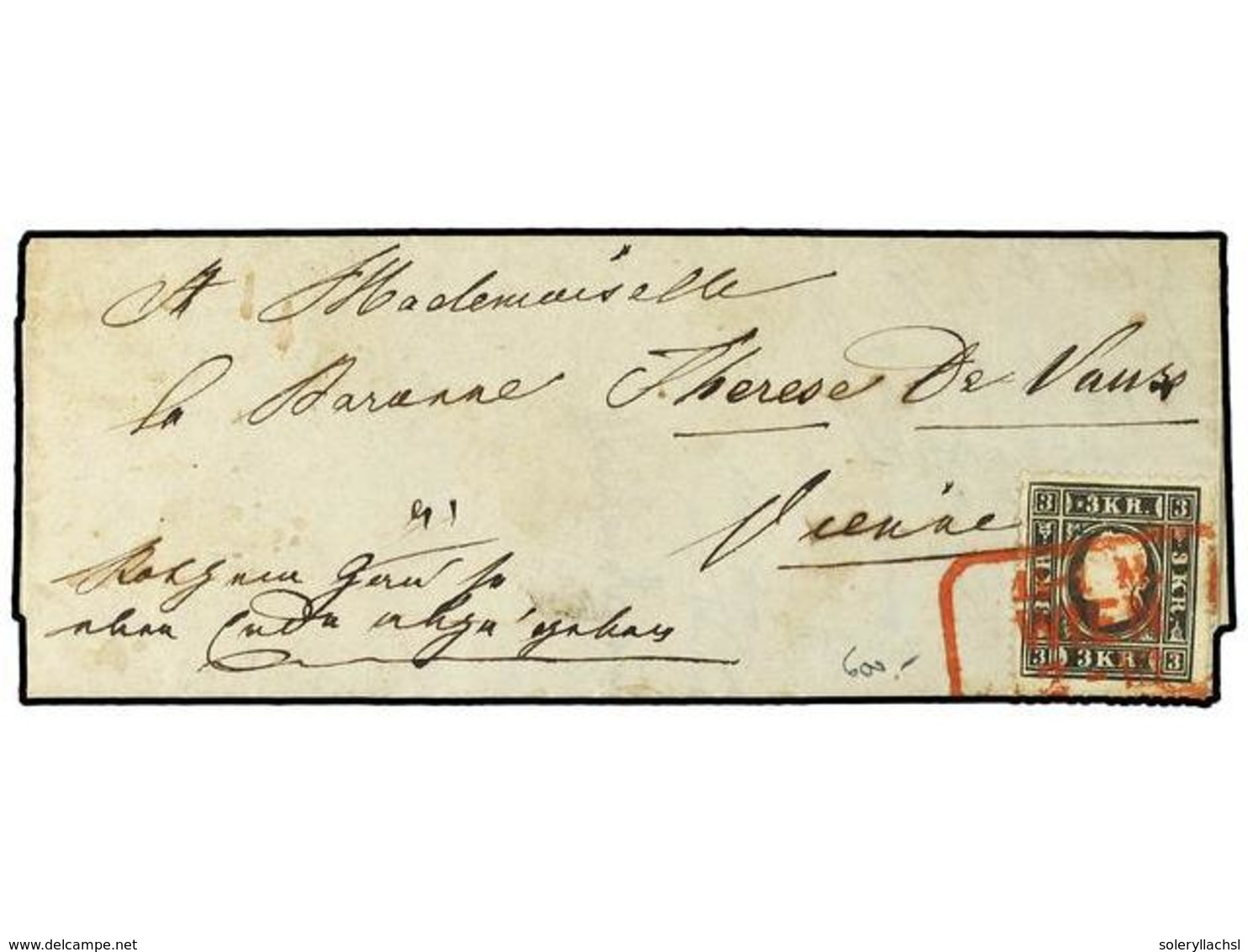 86 AUSTRIA. 1859 (Aug 1). Entire Letter Locally Used Within Vienna Franked By Single 1858 <B>3 Kr.</B> Black (Type II) T - Other & Unclassified