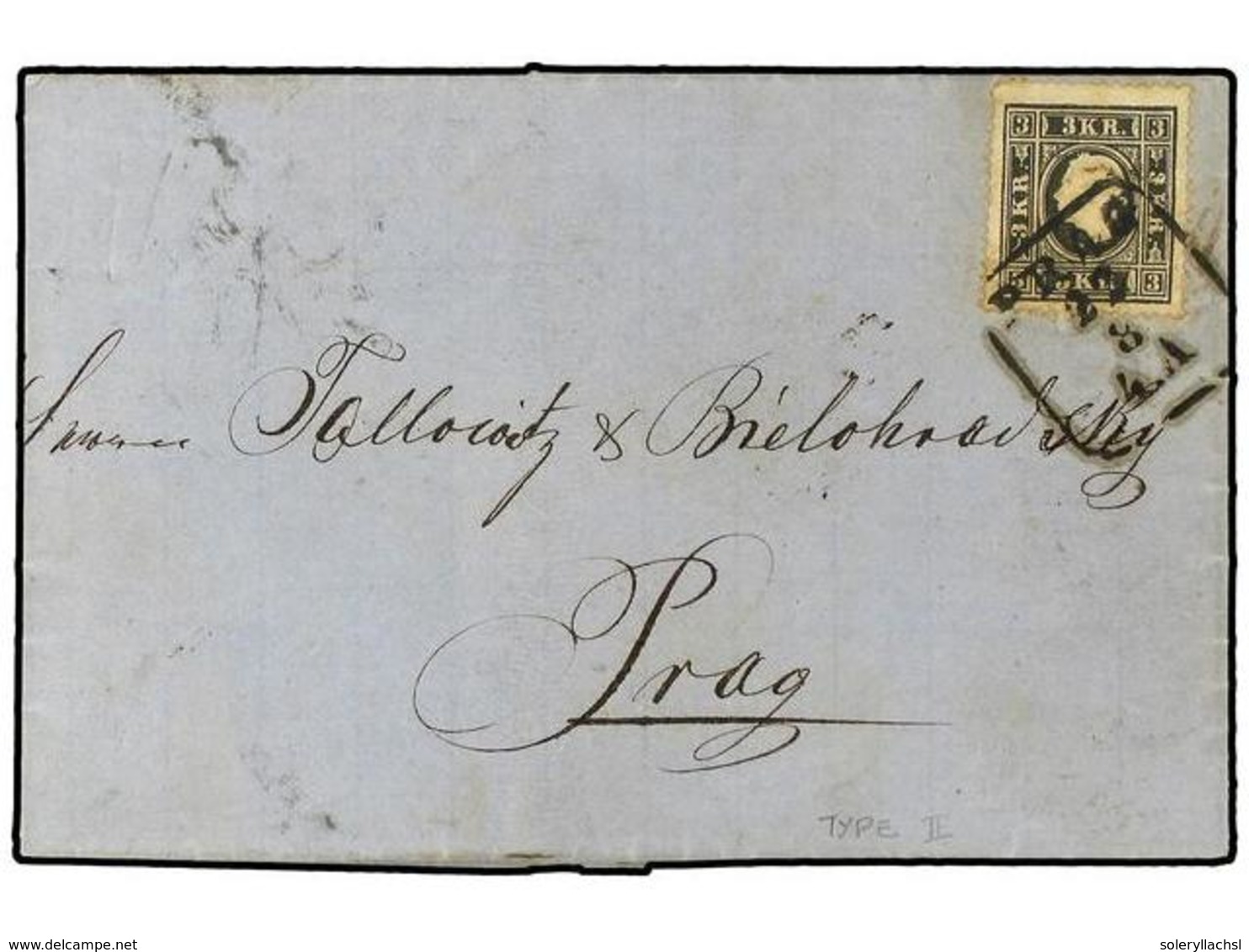 87 AUSTRIA. Yv.12. 1860. PRAGA Correo Interior. <B>3 Kr.</B> Negro Tipo II. - Sonstige & Ohne Zuordnung
