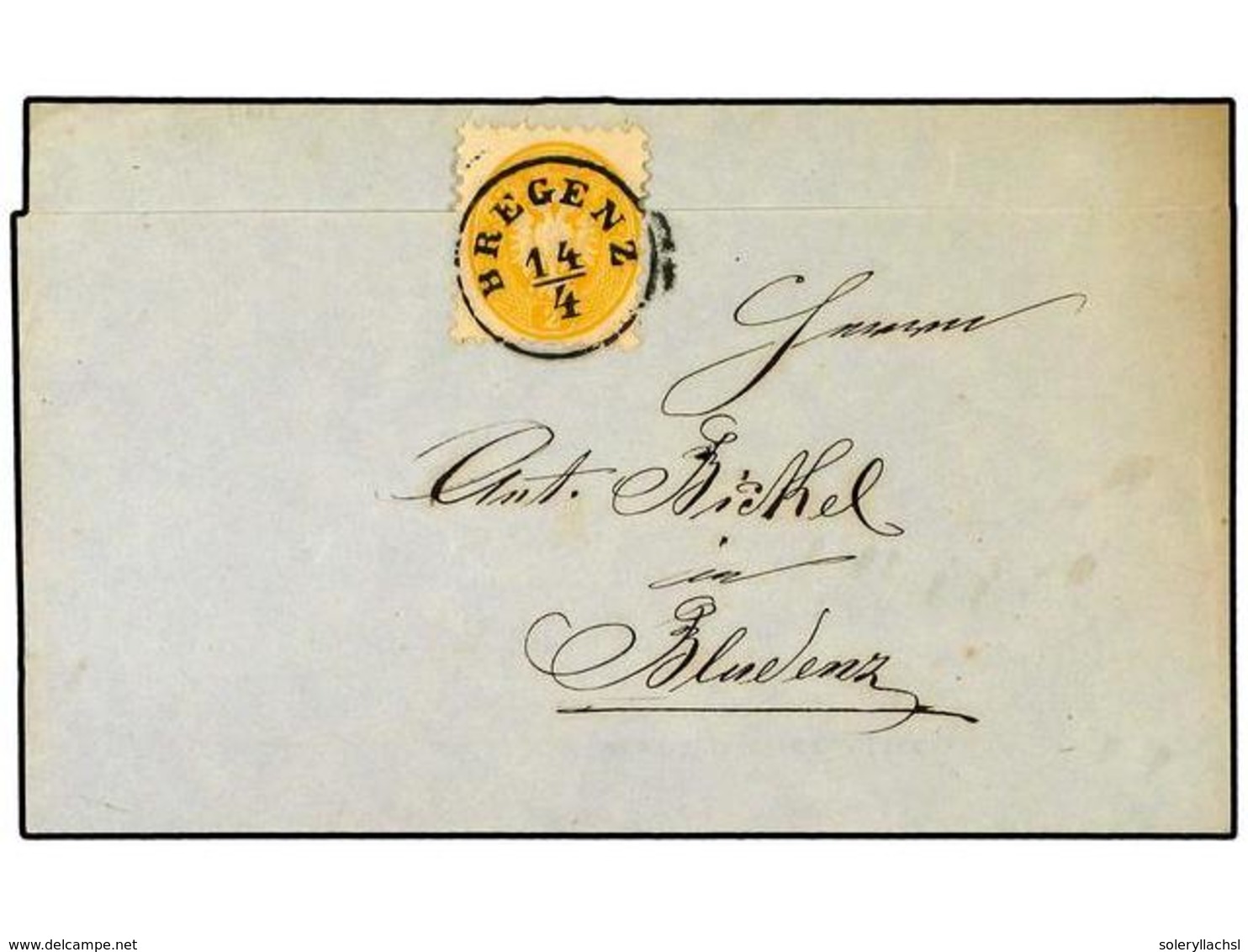 89 AUSTRIA. (1864 CA.). Printed Notice To BLUDENZ Franked By 1864 Perf 9 1/2 <B>2 Kr.</B> Yellow Tied By Superb Strike O - Other & Unclassified