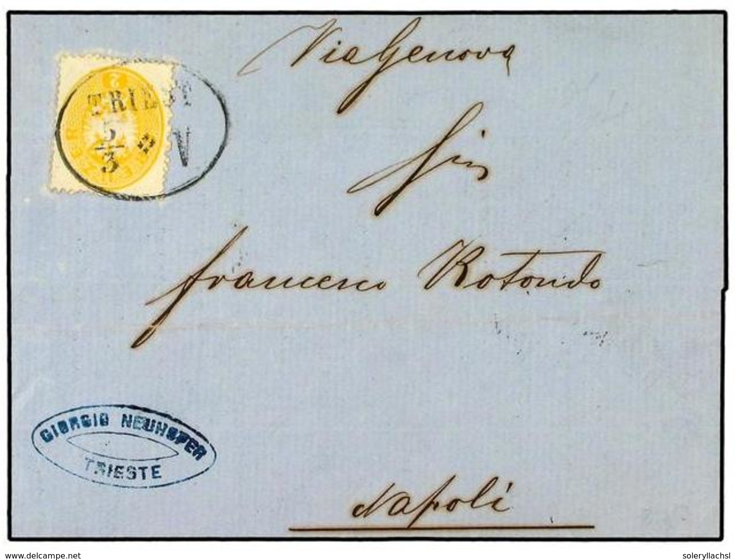 91 AUSTRIA. 1864 (March 5). Entire Letter At Printed Matter Rate To NAPLES Via Genoa Franked By Single Arms Perf 14 1863 - Other & Unclassified