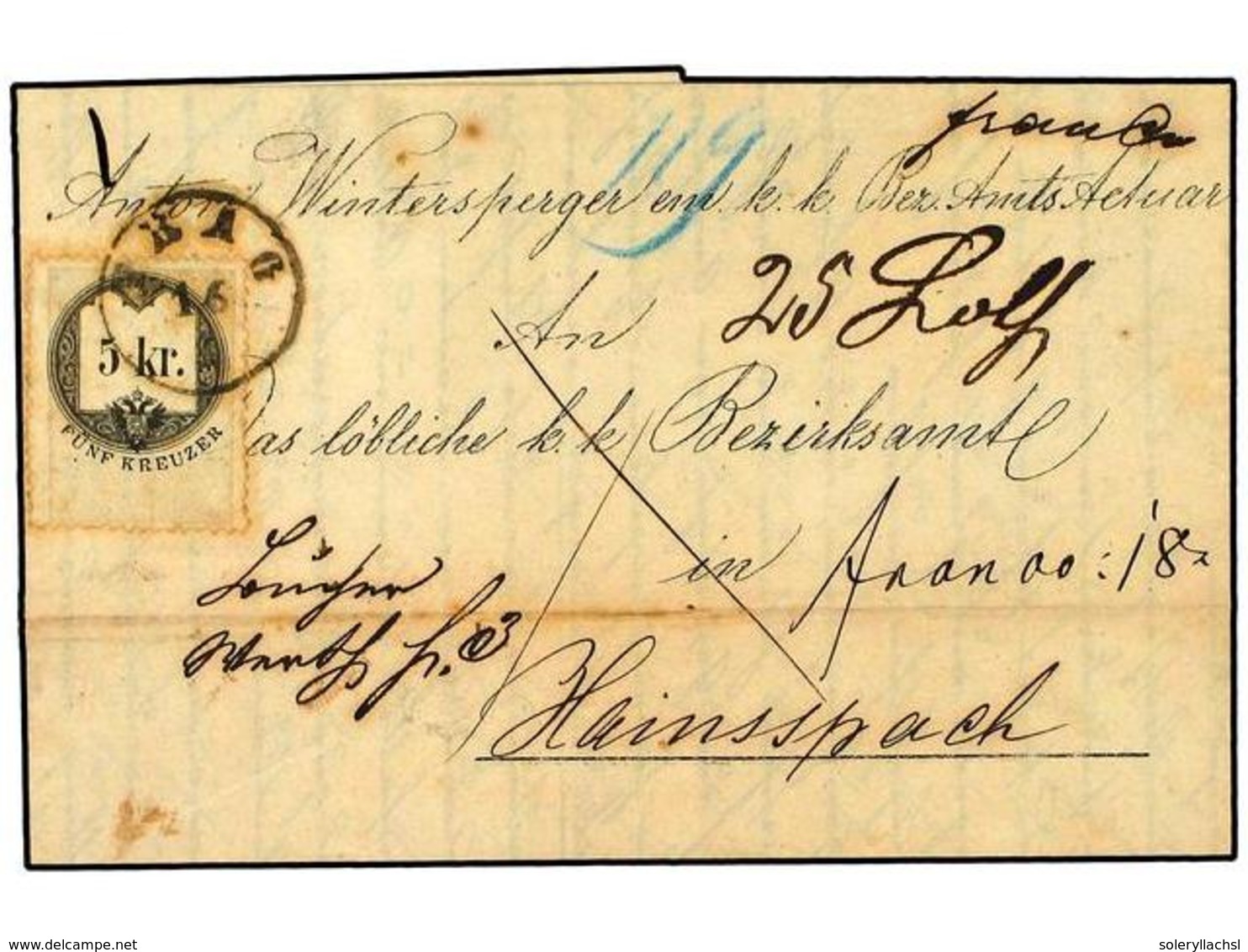 98 AUSTRIA. 1867 (November). Printed Matter Cover To HAINNSBACH Printed Ex Vienna But Mailed From PRAGUE Bearing Fiscal  - Autres & Non Classés