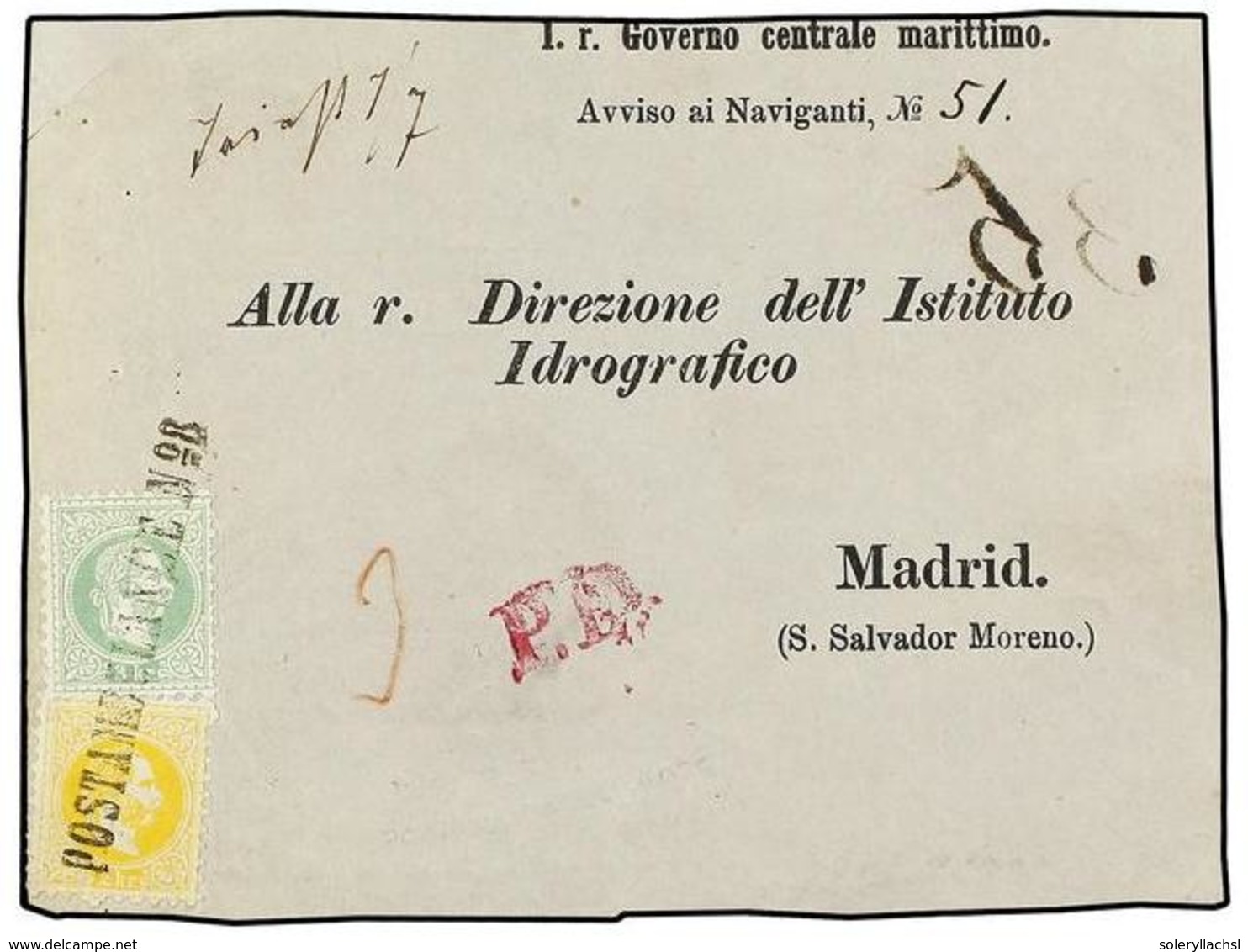 102 AUSTRIA. Sc.27, 28. (1872 CA.). Printed Matter Rate Cover Front To MADRID (Spain) Franked By 1867-74 <B>2kr.</B> Yel - Sonstige & Ohne Zuordnung