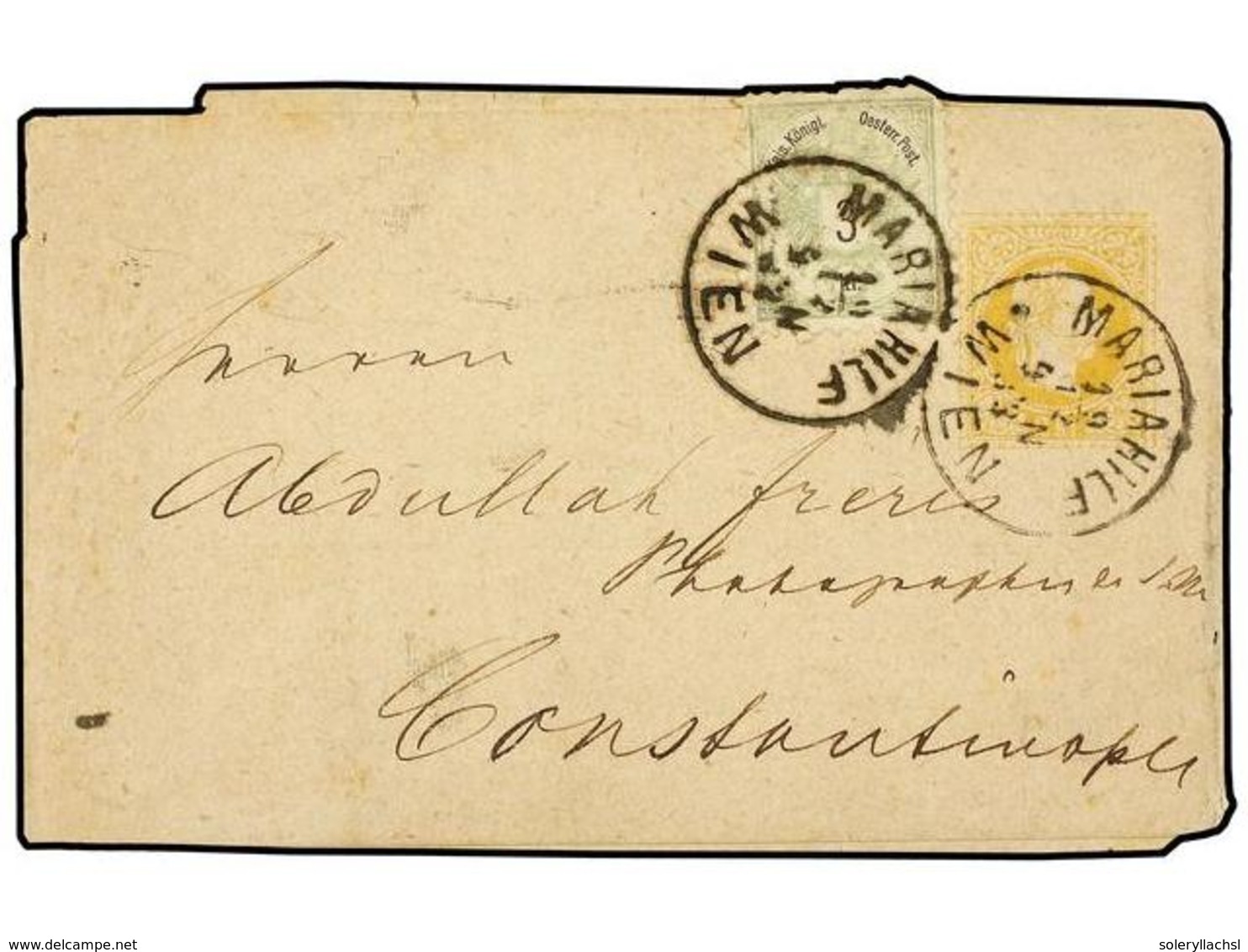 114 AUSTRIA. 1883 [Dec 19]. <B>2kr</B> Yellow Postal Stationery Newspaper Wrapper (1867 Design) Up-rated For Use To Cons - Sonstige & Ohne Zuordnung