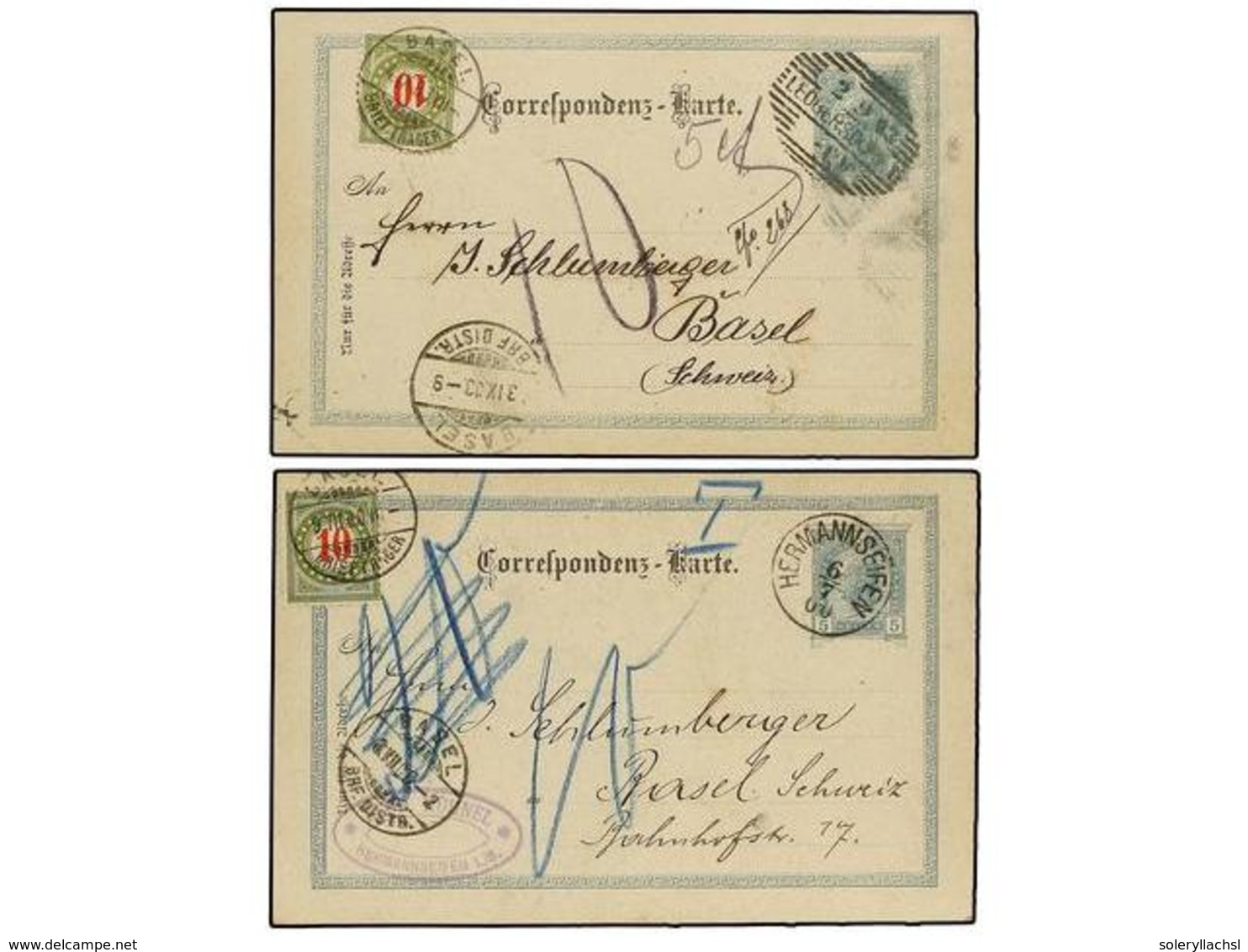 121 AUSTRIA. 1900-03. 4 Postal Stationary With Swiss Postage Due Stamps. - Other & Unclassified