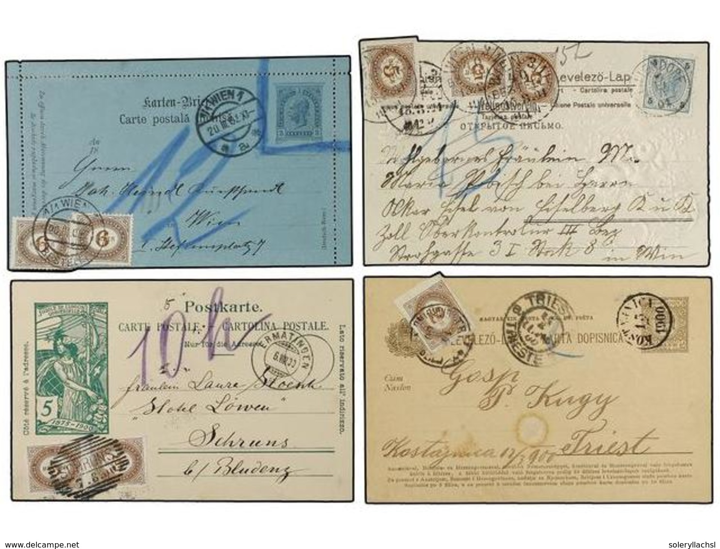122 AUSTRIA. 1900-1907. Conjunto De 7 Cartas O Tarjetas, Tasadas A La Llegada Con Sellos De Austria. - Other & Unclassified