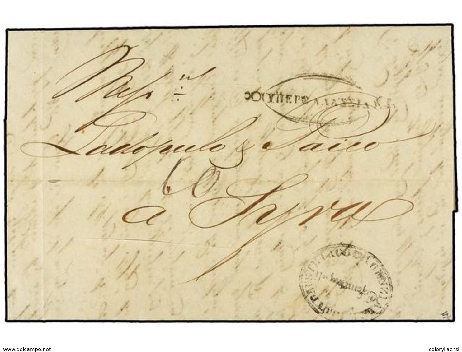 129 LEVANTE: CORREO AUSTRIACO. 1841. Entire Letter To SYRA (Greece) Struck With Fine Impression Of Oval Framed <B>AGENZI - Other & Unclassified
