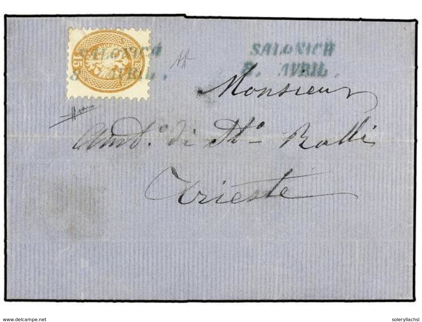 131 LEVANTE: CORREO AUSTRIACO. 1869 [April 8]. Entire Letter To Triest Franked By Late Usage Of Perf  9½ 1864 <B>15s</B> - Other & Unclassified