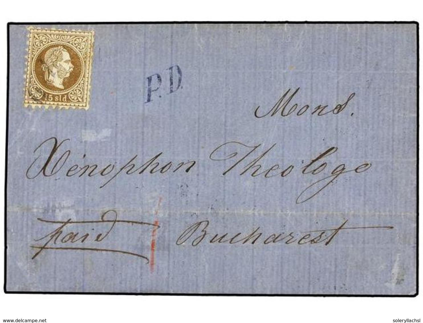 132 LEVANTE: CORREO AUSTRIACO. Mi.5. 1870 (Feb.). Cover From CONSTANTINOPLE To BUCHAREST Franked By 1867/74 <B>15s</B>.  - Autres & Non Classés