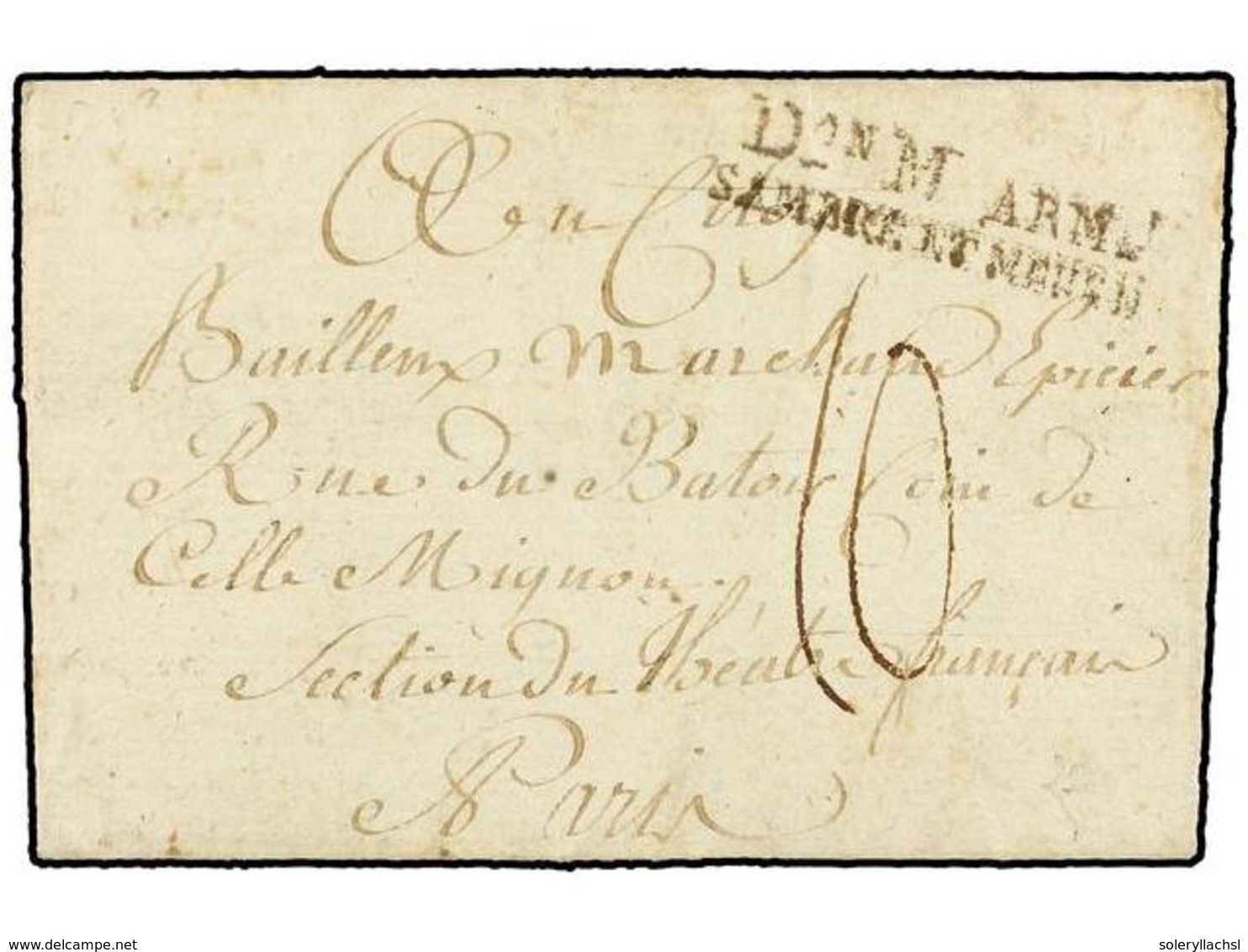 148 BELGICA. 1795. Au Camp D'EUDERNUK A PARIS. Carta Completa Con Marca <B>Don M ARM/SAMBRE ET MEUSE.</B> - Sonstige & Ohne Zuordnung