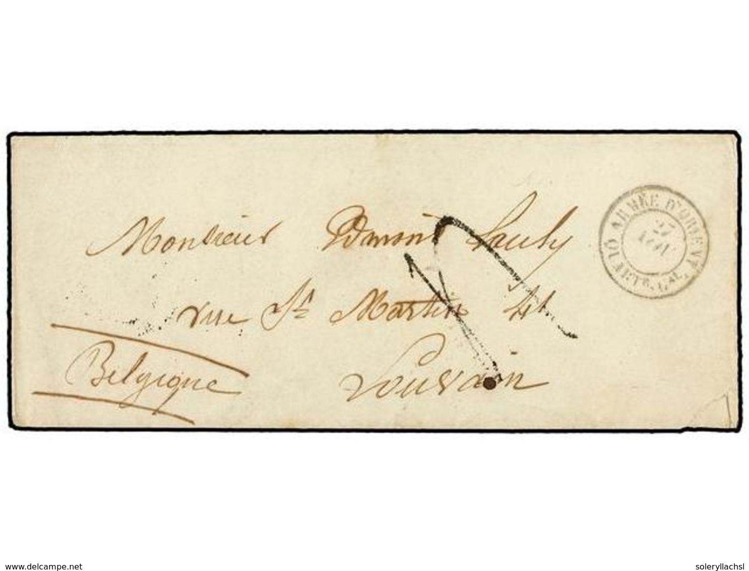 158 BELGICA. 1854 (Nov 27). <B>CRIMEAN WAR. </B>Cover To BELGIUM Mailed With <B>ARMEE D'ORIENT-QUART.R GAL</B>. Datestam - Andere & Zonder Classificatie