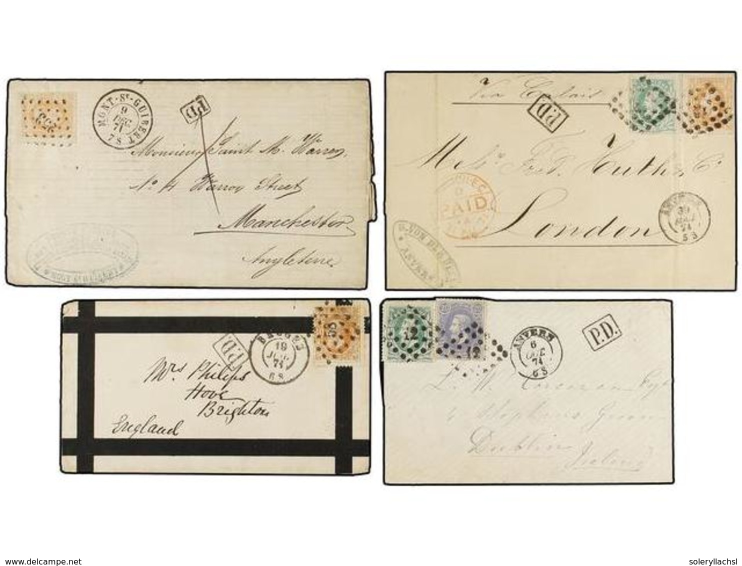 190 BELGICA. 1871-84. SEVEN Covers To GREAT BRITAIN With <B>25 Cts.</B> (2), <B>5 + 20 Cts.</B>, <B>30 Cts.</B> (2), <B> - Sonstige & Ohne Zuordnung