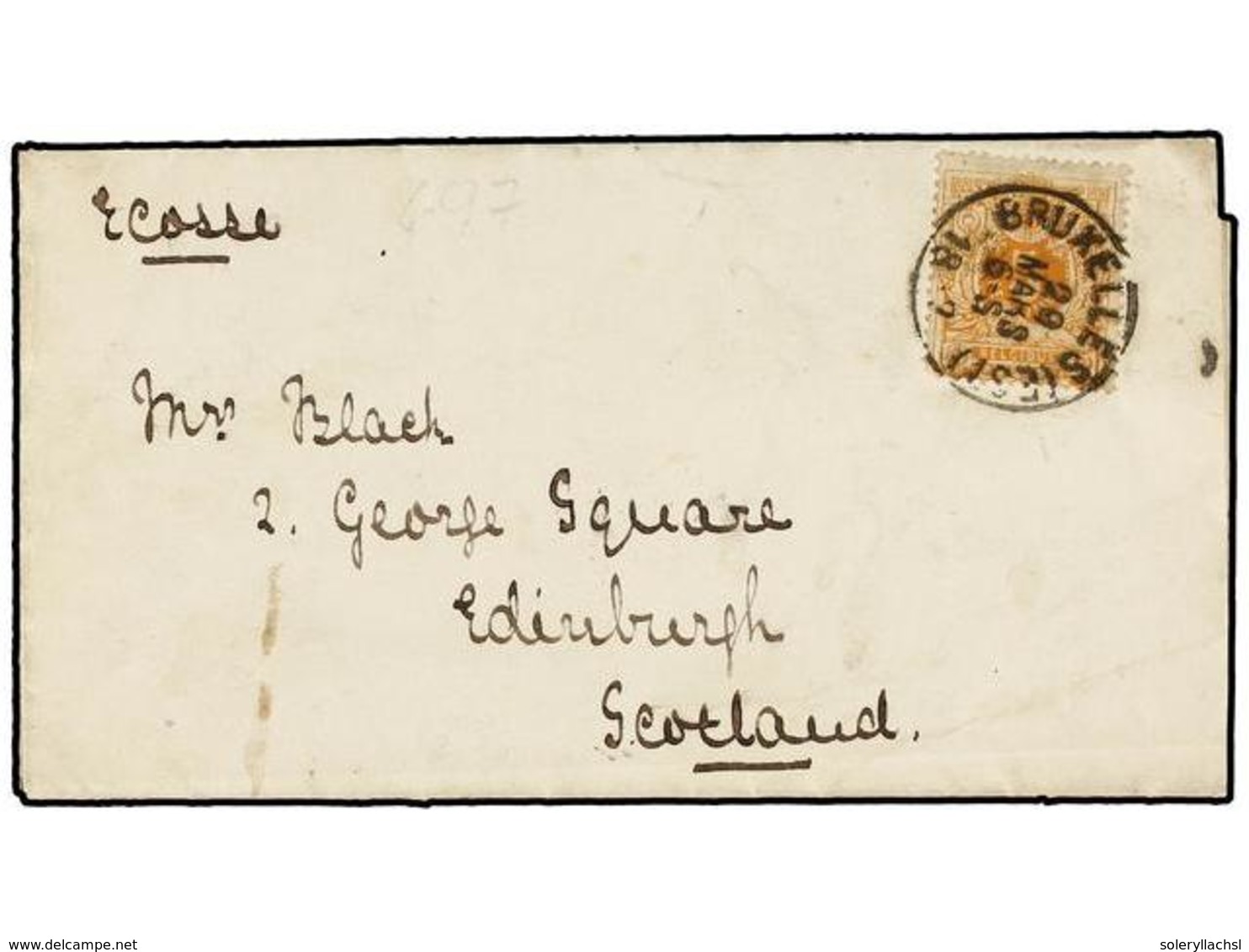 191 BELGICA. Of.28. 1872. BRUXELLES To EDIMBURG (Scotland). Entire Letter Franked With <B>5 Cts.</B> Ocre Stamp. <B>PRIN - Sonstige & Ohne Zuordnung