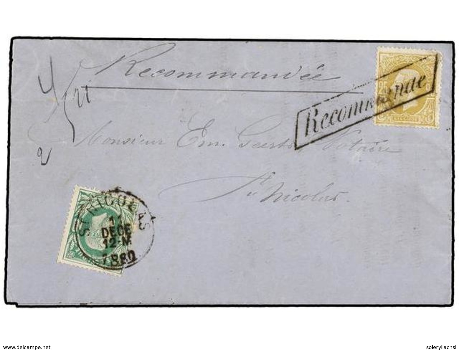 215 BELGICA. Of.30, 32. 1880. SAINT NICOLAS Internal Mail. Entire Letter Franked With <B>10 Cts.</B> Green And <B>25 Cts - Sonstige & Ohne Zuordnung