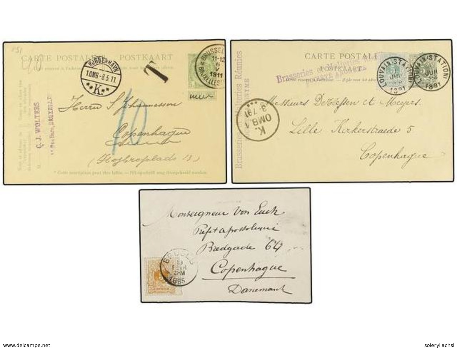 229 BELGICA. 1883-1906. FIVE Covers And Cards To DENMARK With Diverse Frankings. - Sonstige & Ohne Zuordnung