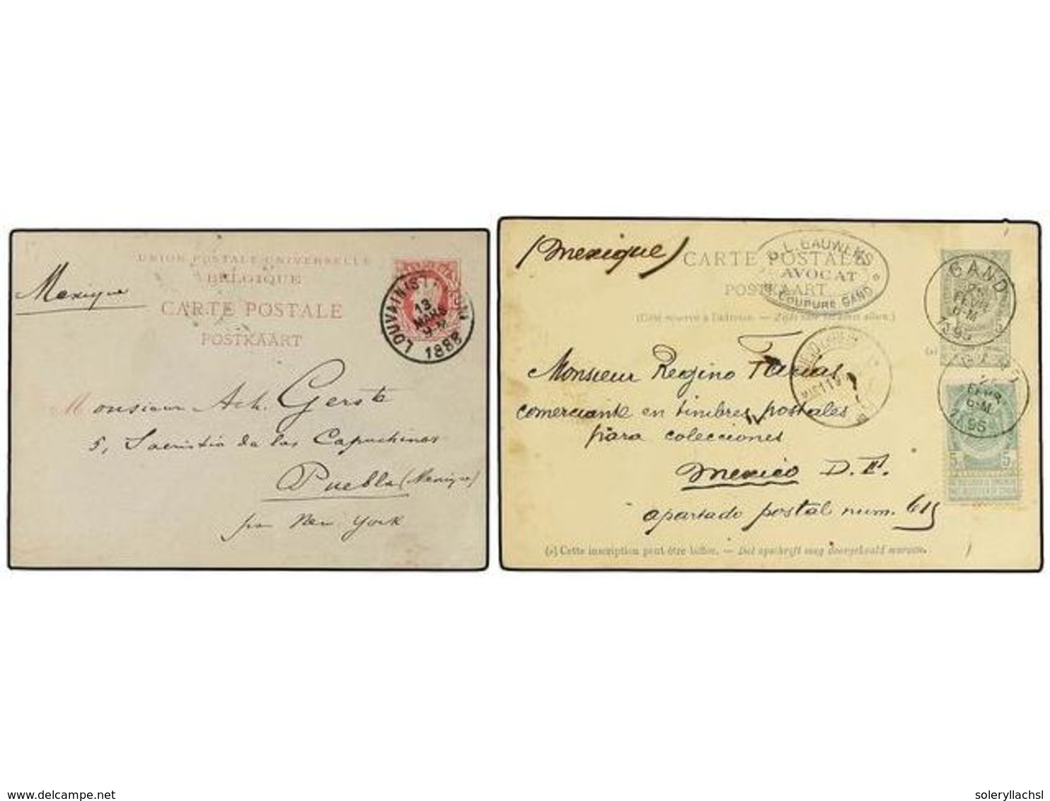 235 BELGICA. 1888-95. TWO Postal Stationery Cards To MEXICO. - Other & Unclassified