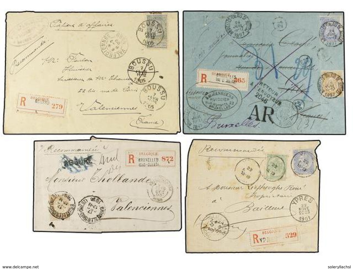 255 BELGICA. 1893-1905. NINE Registered Covers To FRANCE. Diverse Frankings. - Sonstige & Ohne Zuordnung