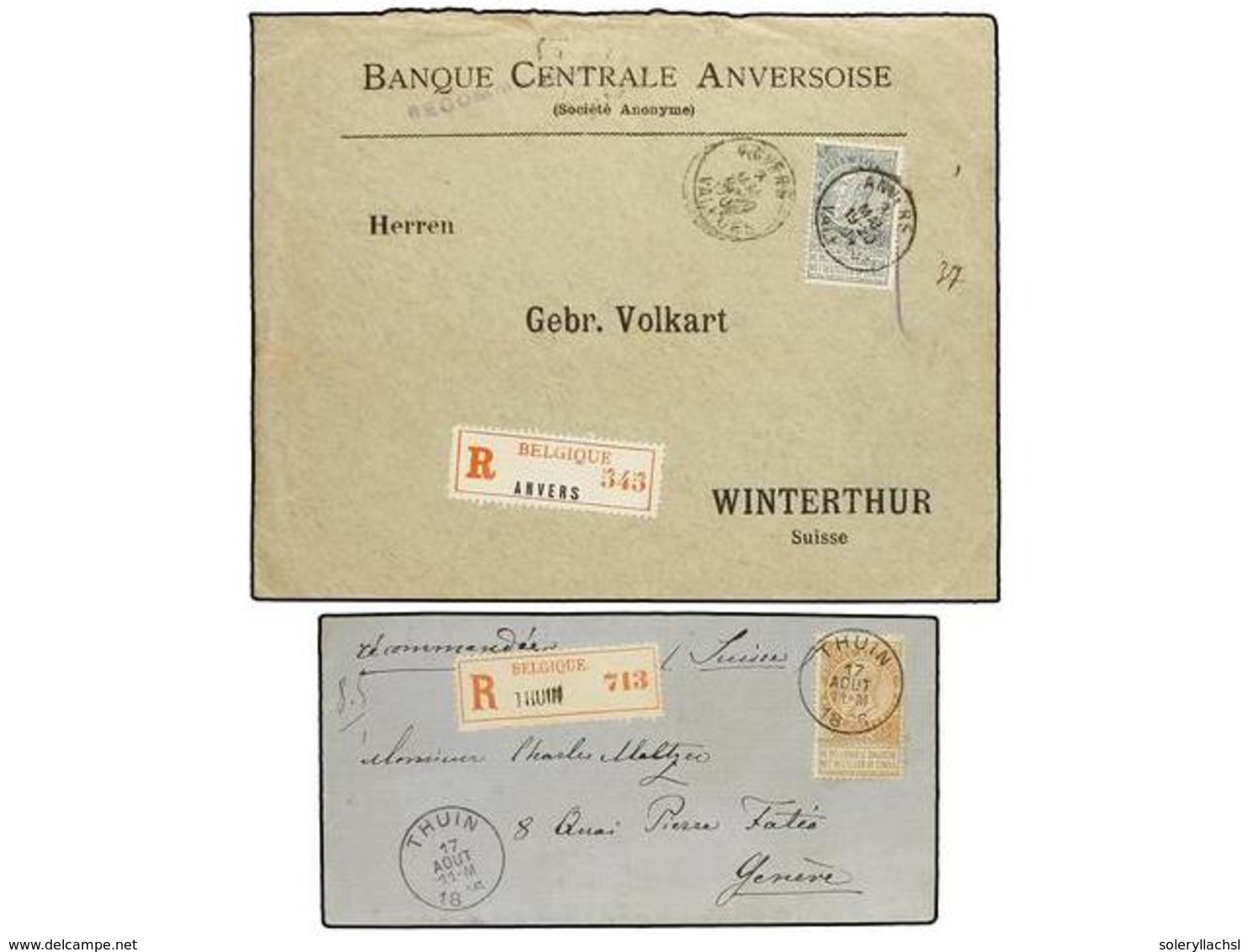 262 BELGICA. 1896-1904. TWO Registered Covers To SWITZERLAND. <B>50 Cts.</B> Frankings. - Sonstige & Ohne Zuordnung