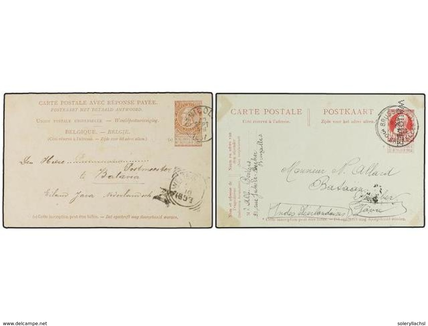 269 BELGICA. 1897-1912. TWO Postal Stationery Cards Sent To BATAVIA (Nederlands Indies). - Sonstige & Ohne Zuordnung