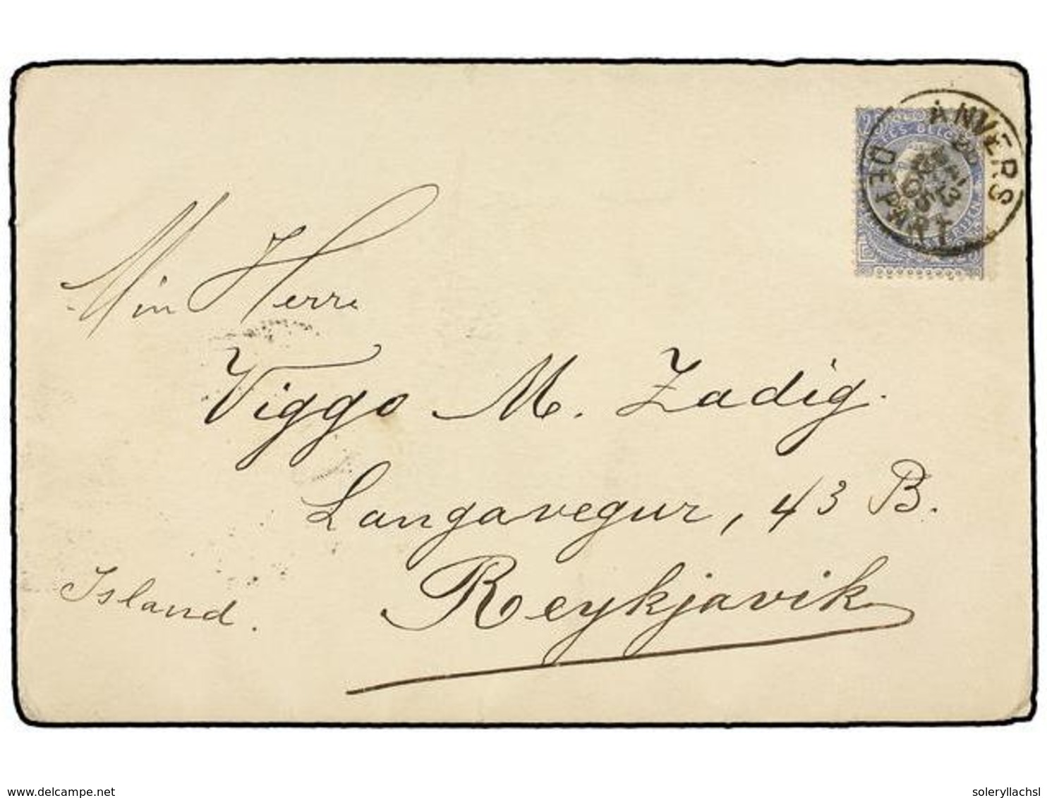 301 BELGICA. Ed.60. 1905. ANVERS To REYKJAVIK (Iceland). Envelope Franked With <B>25 Cts.</B> Stamp, Arrival Cds On Reve - Other & Unclassified