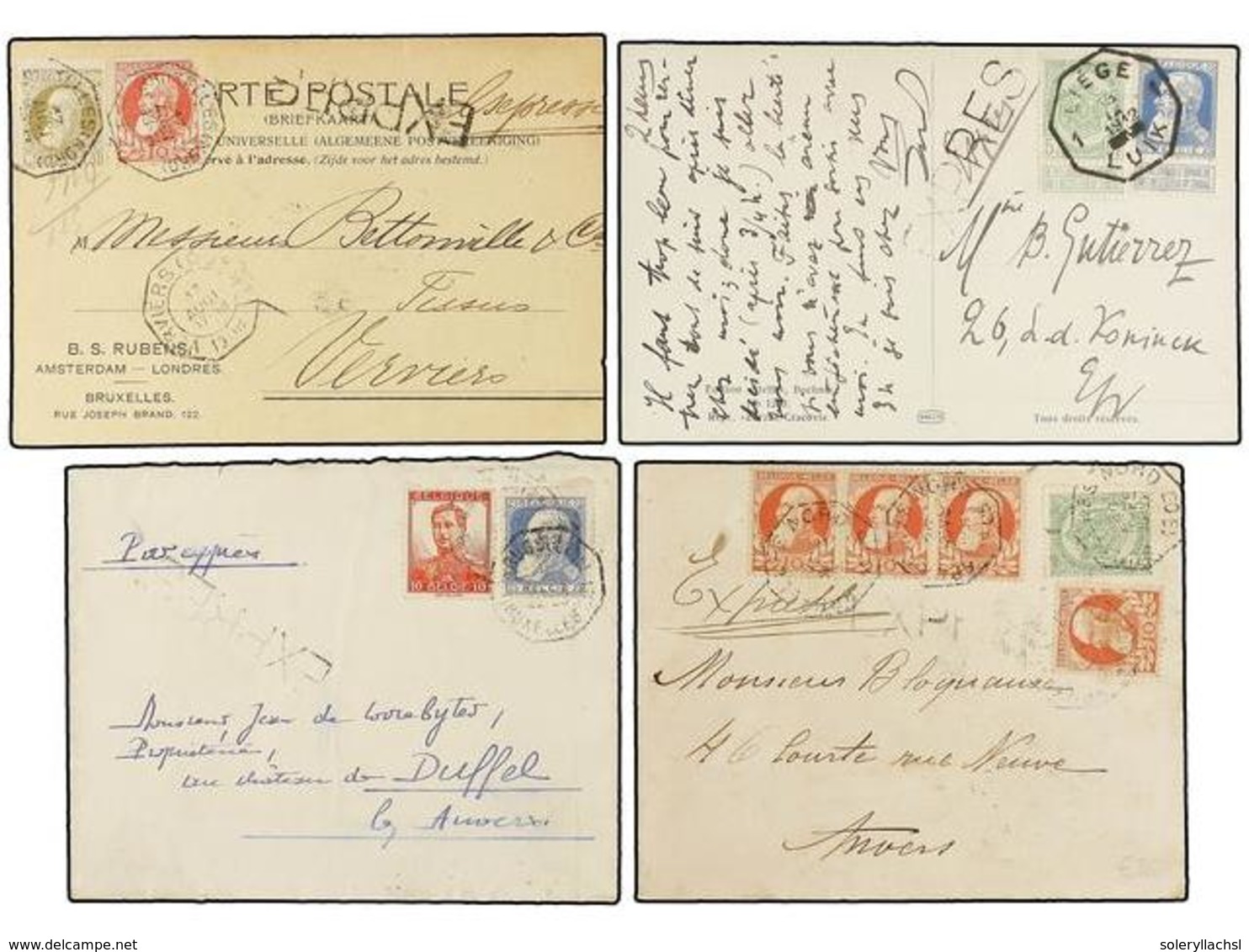 305 BELGICA. 1906-12. THIRTEEN Envelopes And Cards With Diverse Frankings And <B>EXPRESS</B> Mark. - Other & Unclassified