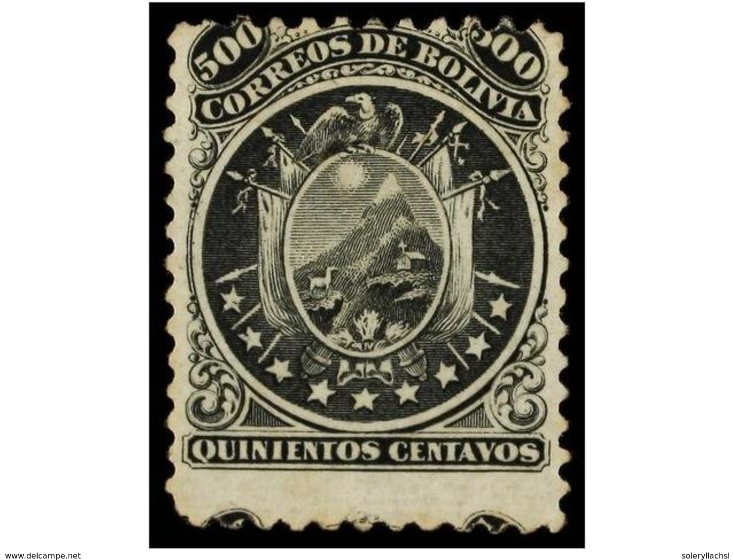 321 (*) BOLIVIA. Sc.14. 1868. <B>500 Ctvos.</B>  Black, Nine Stars, Without Gum. - Other & Unclassified