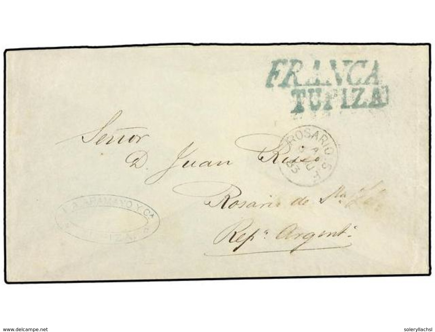327 BOLIVIA. 1883 (8 Junio). TUPIZA A ROSARIO (Argentina). Marca<B> FRANCA/TUPIZA</B> Uso Provisional Por Falta De Sello - Other & Unclassified