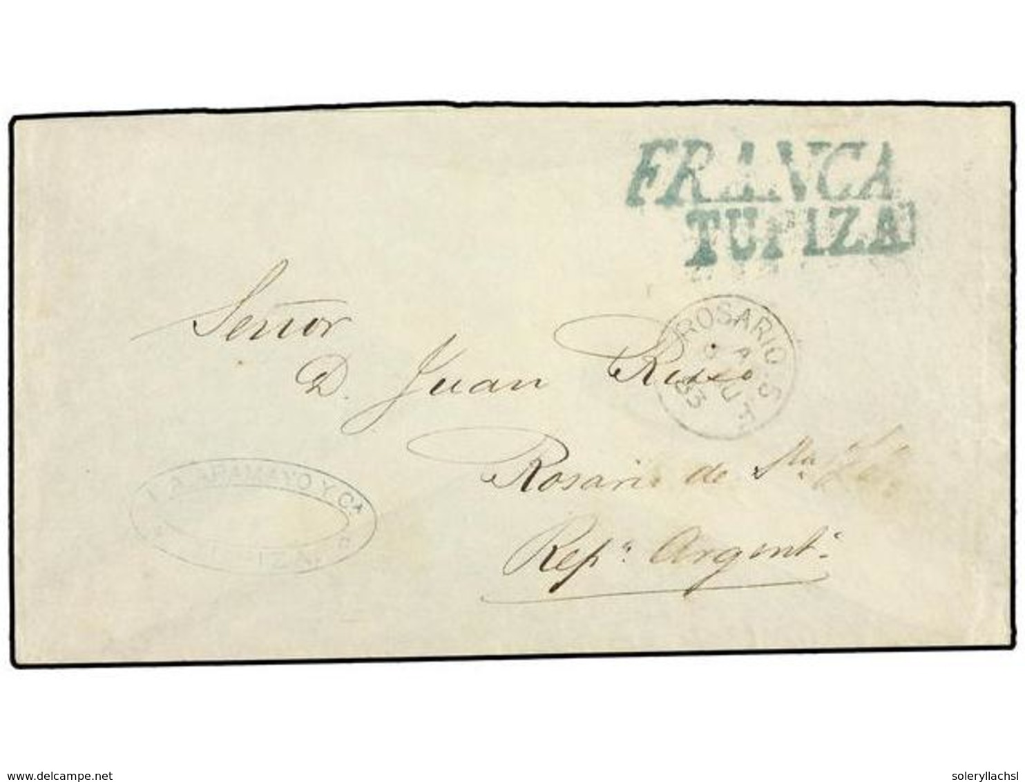 327 BOLIVIA. 1883 (8 Junio). TUPIZA A ROSARIO (Argentina). Marca<B> FRANCA/TUPIZA</B> Uso Provisional Por Falta De Sello - Sonstige & Ohne Zuordnung