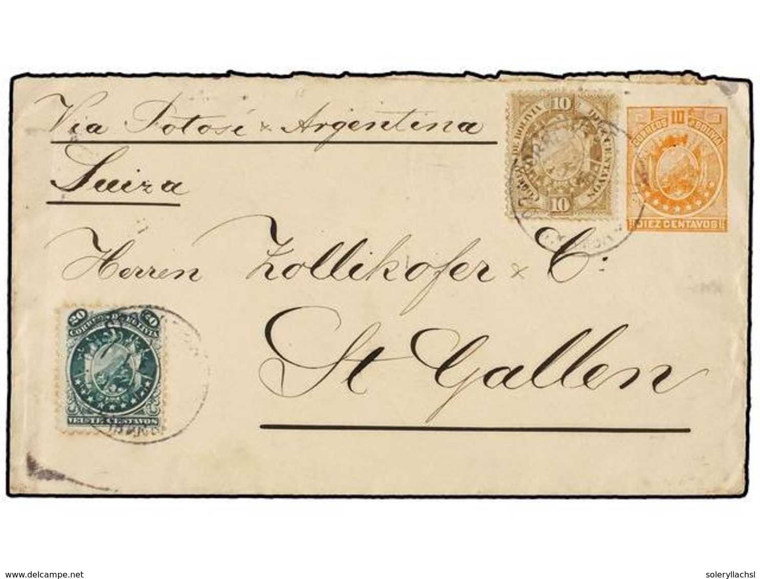 334 BOLIVIA. 1897. COCHABAMBA A SUIZA. Entero Postal De <B>10 Ctvos.</B> Naranja Con Franqueo Adicional De <B>10 Cts.</B - Sonstige & Ohne Zuordnung