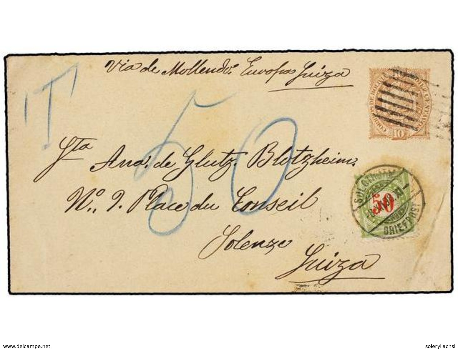 337 BOLIVIA. 1898. BOLIVIA A SUIZA. Entero Postal De <B>10 Ctvos.</B> Castaño, Tasada A La Llegada Con Sello Suizo De <B - Sonstige & Ohne Zuordnung