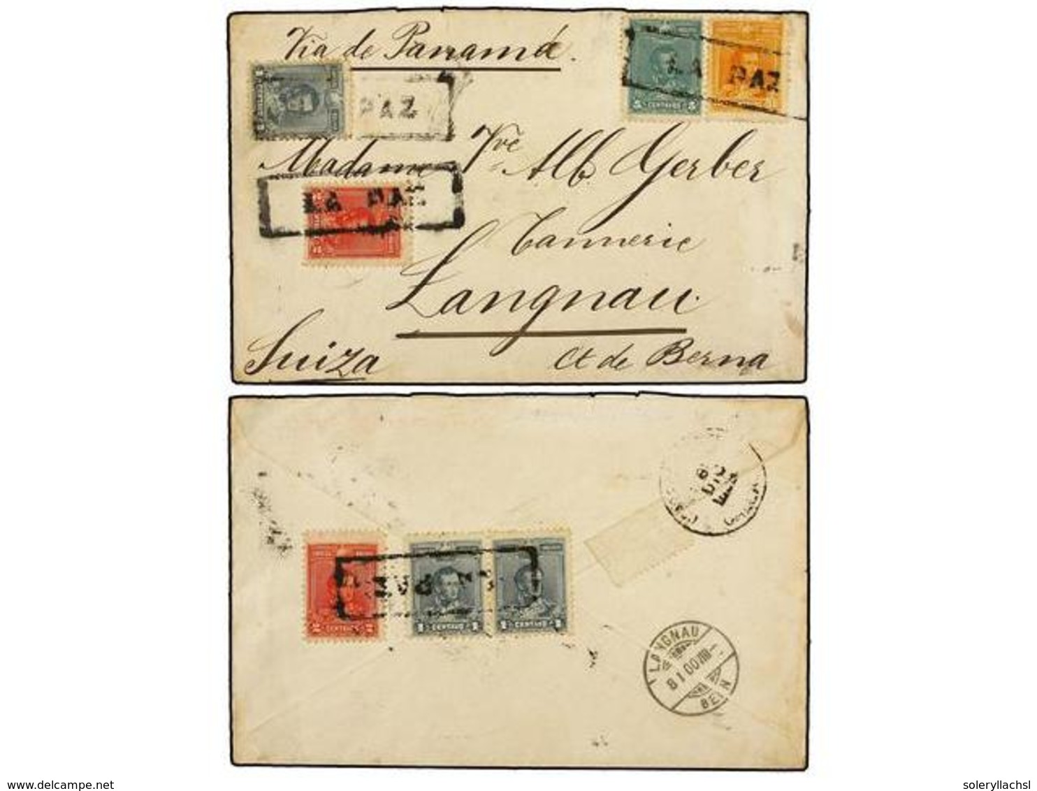 340 BOLIVIA. Sc.62 (3), 63 (2), 64, 65. 1900. LA PAZ A SUIZA. <B>1 Ctvo. (3), 2 Ctvos.</B> (2),<B> 5 Ctvos. </B>y <B>10  - Other & Unclassified