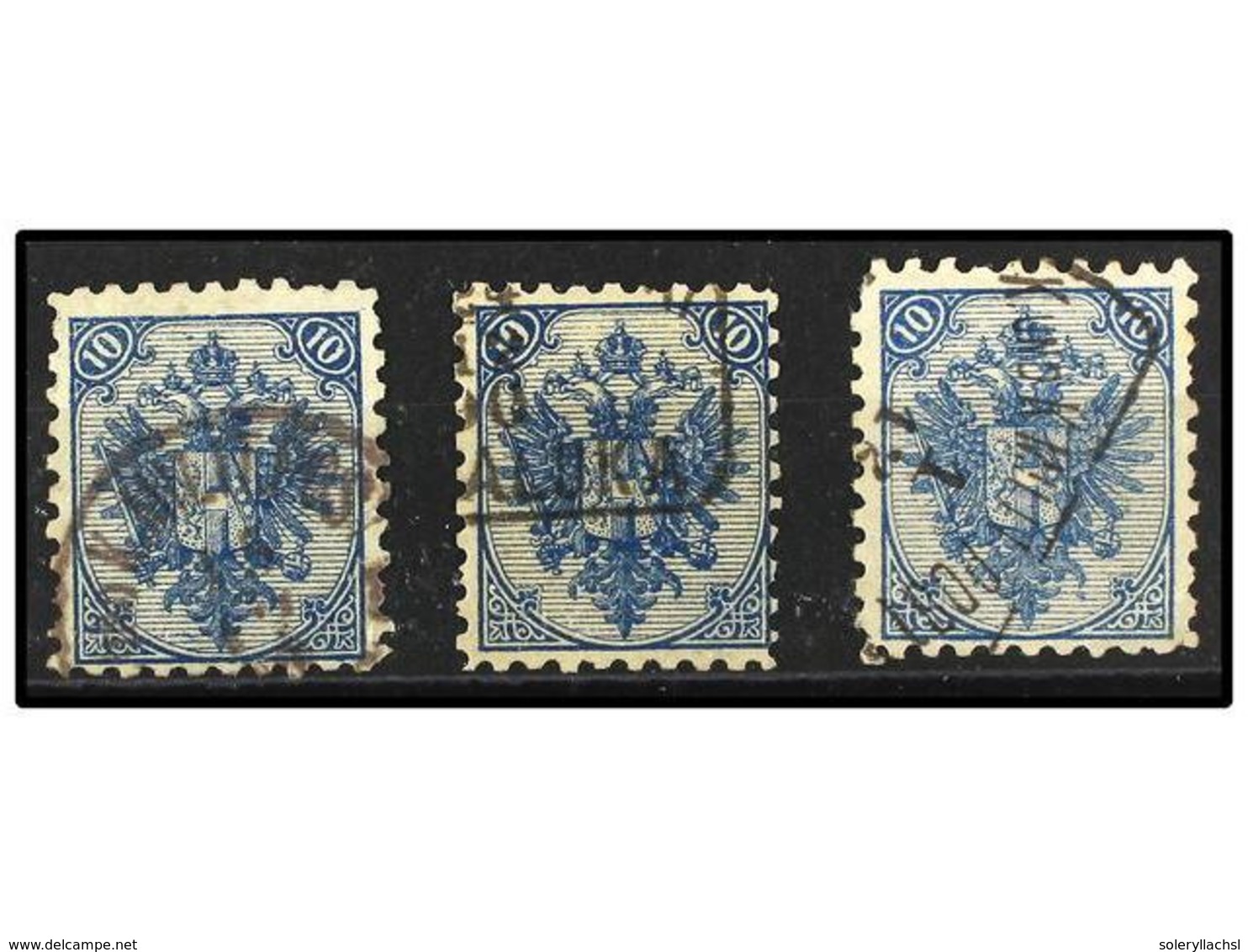 359 ° BOSNIA-HERZEGOVINA. Fe.6I (3). 1879. <B>10 Kr.</B> Blue, Perf. 9 1/4 Different Cancels, Minor Perf. Faults. Cat. 1 - Other & Unclassified