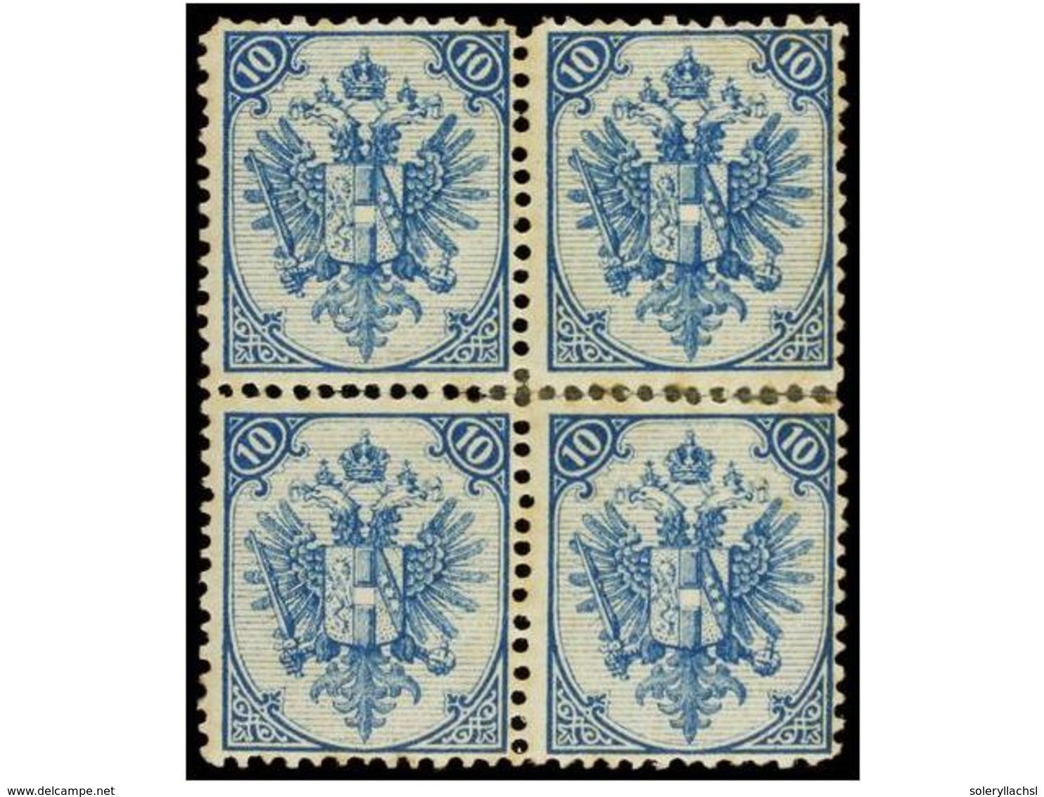 363 * BOSNIA-HERZEGOVINA. Fe.6 Ib. 1879. <B>10 Kr.</B> Milk Blue, Perf. 12. Block Of Four, Very Early Printing. Some Rei - Sonstige & Ohne Zuordnung